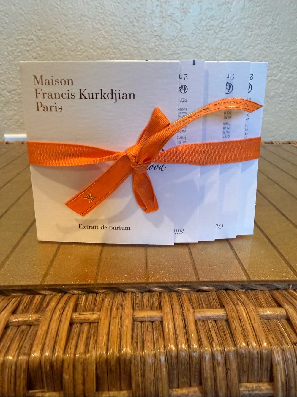 Maison Francis Kurkdjian White Box with Bright Orange Ribbon samples x6